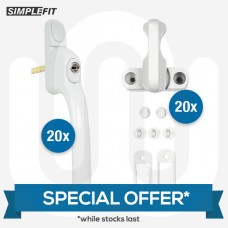 SPECIAL OFFER! 20x Simplefit High Quality Sash Jammers White & 20x Simplefit Locking Inline Espag Window Handle 40mm Spindle White